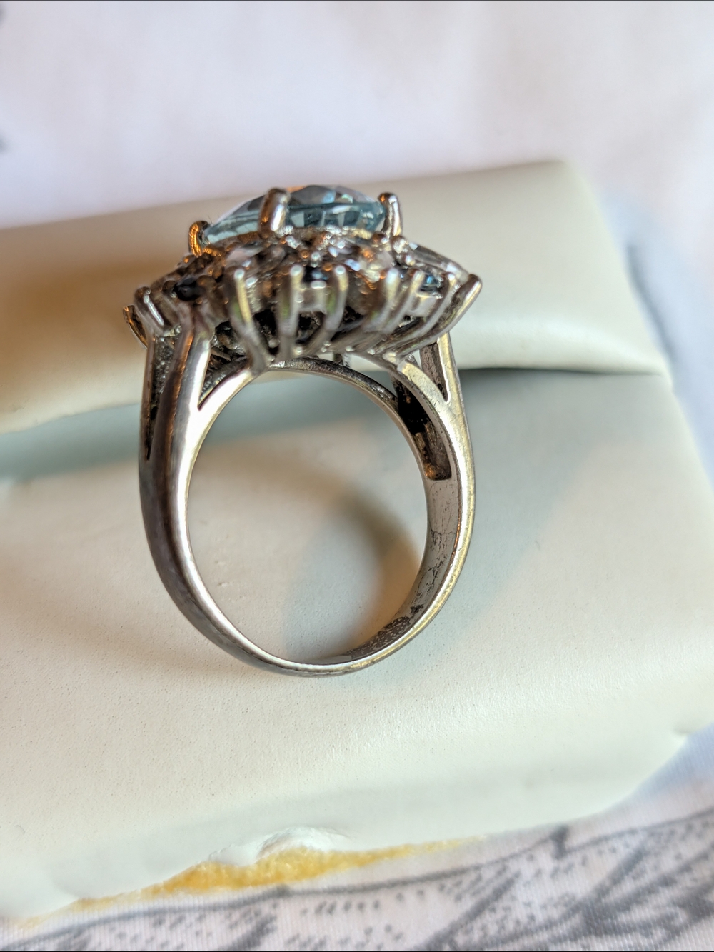 Blue Halo Cocktail Ring with Clear Accents - Women Jewelry - Picture 3 of 3